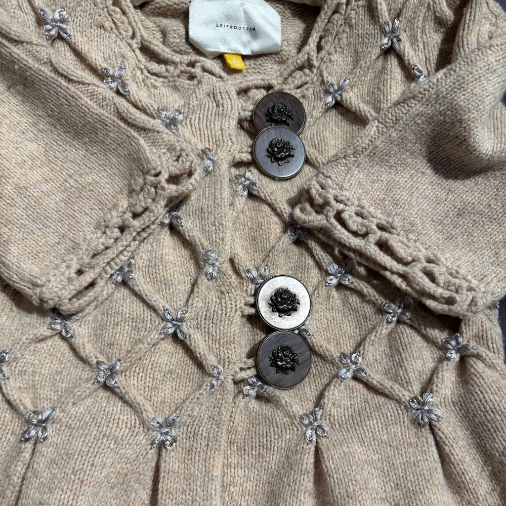 anthropologie leifsdottir Lisel Cardigan 90% wool chunky beige cardigan; Size S - Picture 9 of 9